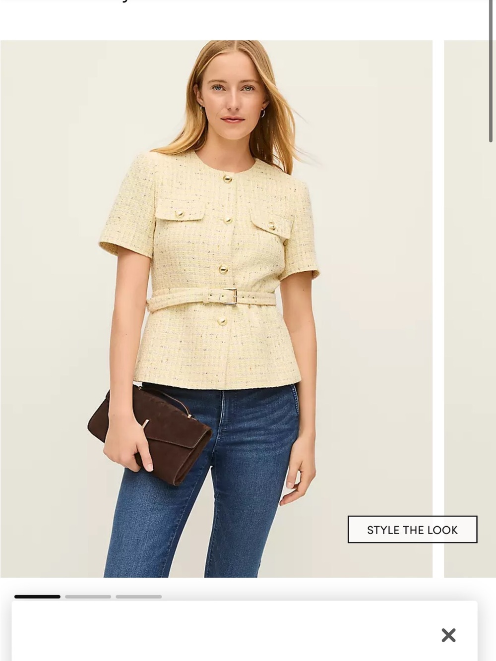 Ann Taylor Short-Sleeve Tweed Jacket in Pale Yellow with Gold Buttons - Picture 3 of 3